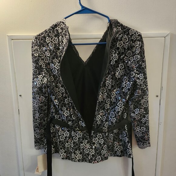 Alex Evenings Floral Lace Sequin Jacket Top – Black & White – Size S - Picture 5 of 5